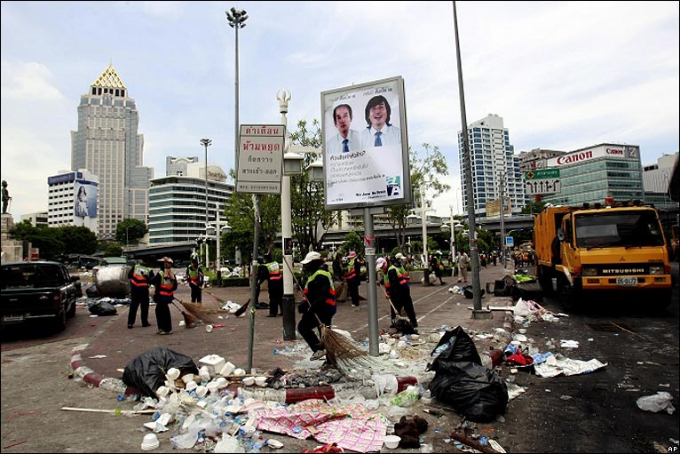 The clean up begins in Bangkok